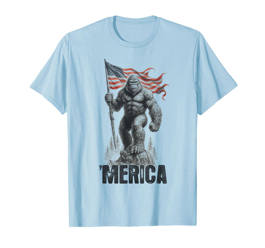 Patriotic Sasquatch American Flag - Legendary Bigfoot Merica T-Shirt