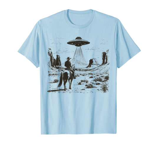 Vintage Rodeo Cowboy Western Country Space Ship UFO Alien T-Shirt
