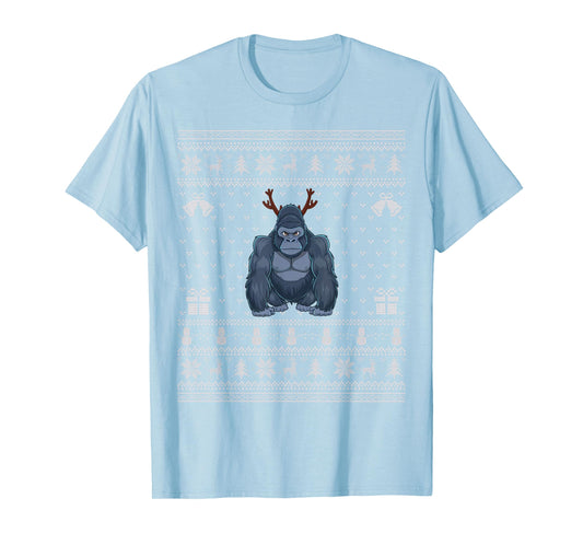 Ugly Xmas Sweater Style Gorilla Reindeer Christmas T-Shirt