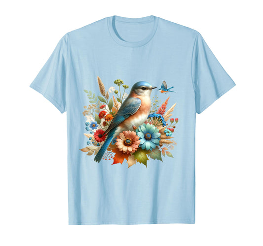 Eastern Bluebird Vintage Floral Autumn Bird T-Shirt