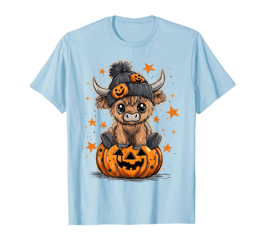 Cute Pumpkin Highland Cow Halloween Cow Lover Boy Girl T-Shirt