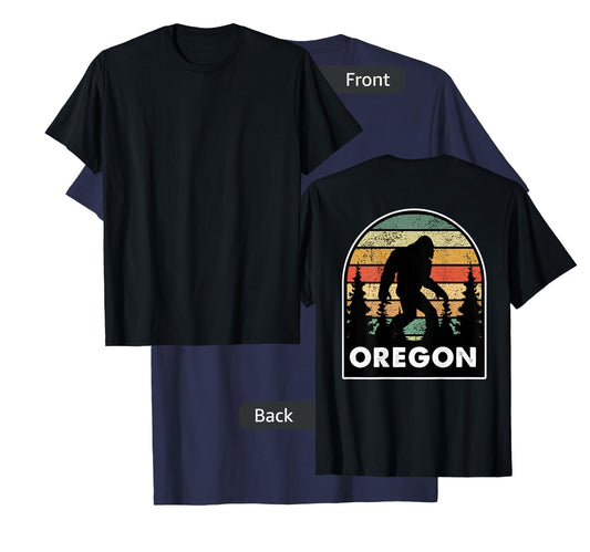Printed on the Back - Oregon with a Bigfoot, or a Sasquatch T-Shirt