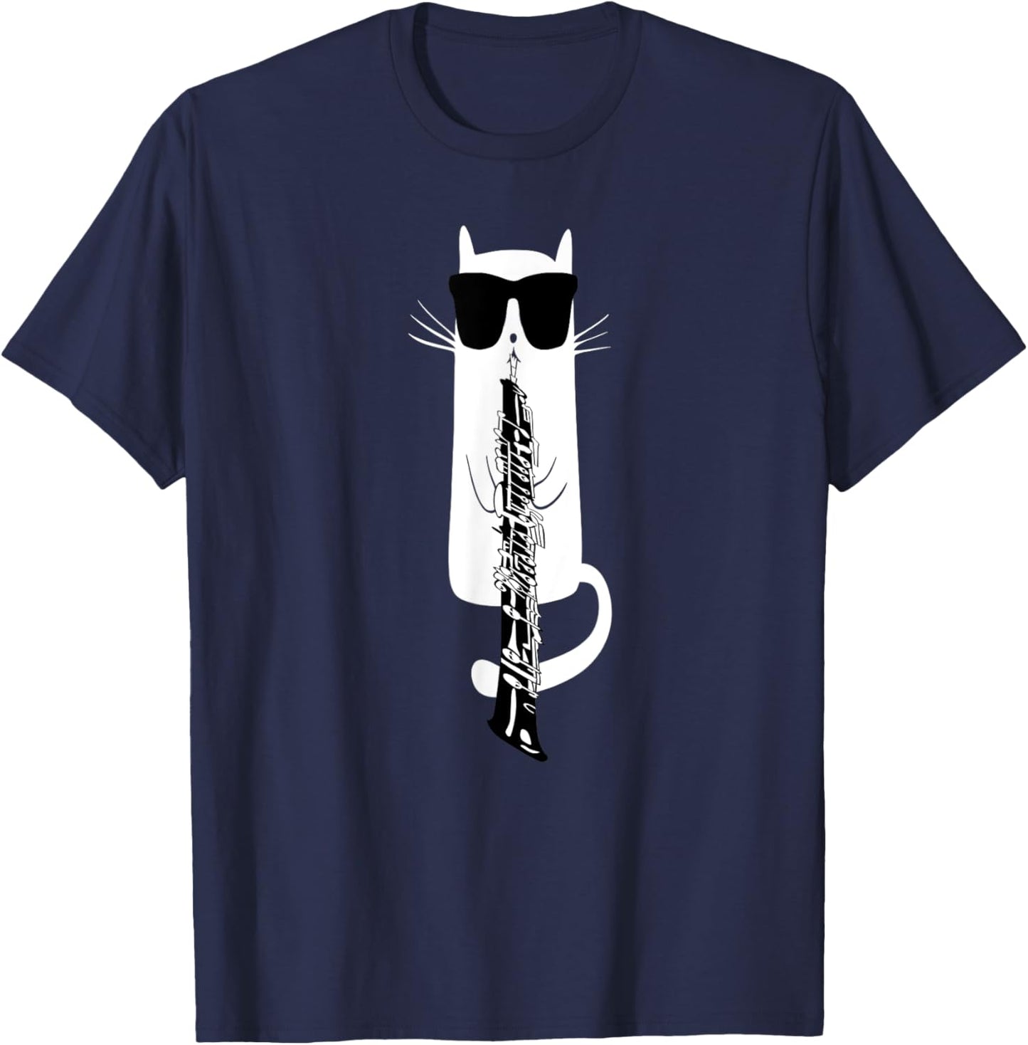 Funny Cat Wearing Sunglasses Playing Oboe T-Shirt