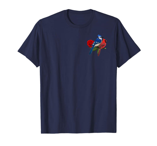 Blue Jay Cardinal Bird Valentine's Day Rose Birdlover T-Shirt