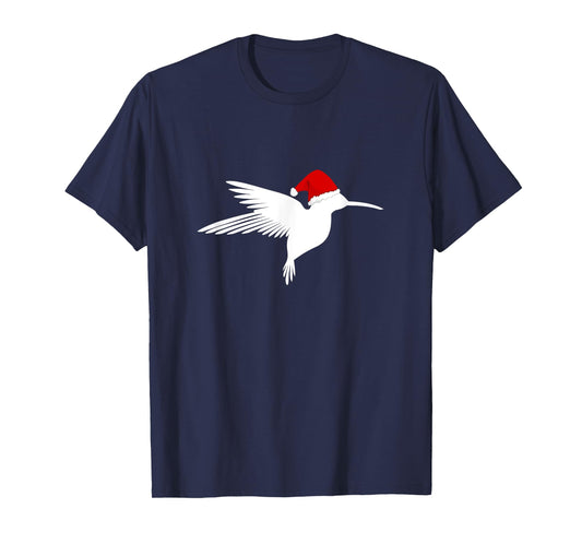 Christmas Hummingbird Shirt Santa Hat Bird Lover Tee