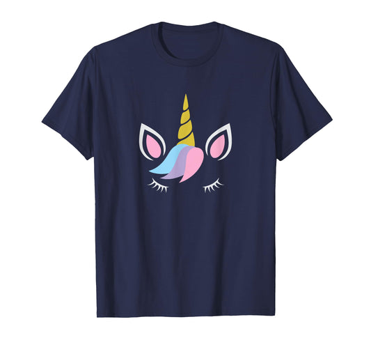 Unicorn Face And Eye Lashes With Colorful Pink Blue Hair T-Shirt