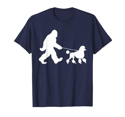 Bigfoot Walking a Dog Funny Standard Poodle Lovers Dog Dad T-Shirt