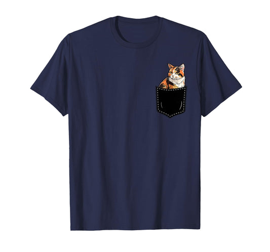 Calico Cat Kitten in Pocket Cute Calico Cat Lovers T-Shirt for Men Women Girls Kids