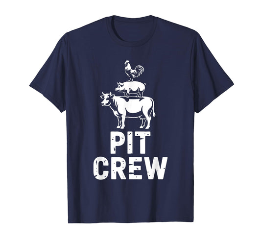 Pit Crew Funny BBQ Meat Stack Cow Pig Chicken Grilling T-Shirt