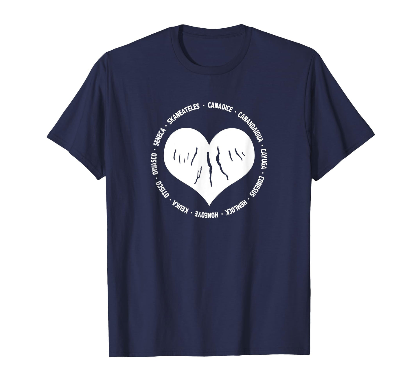 I Love The Finger Lakes New York Gift Heart with Lake Names T-Shirt