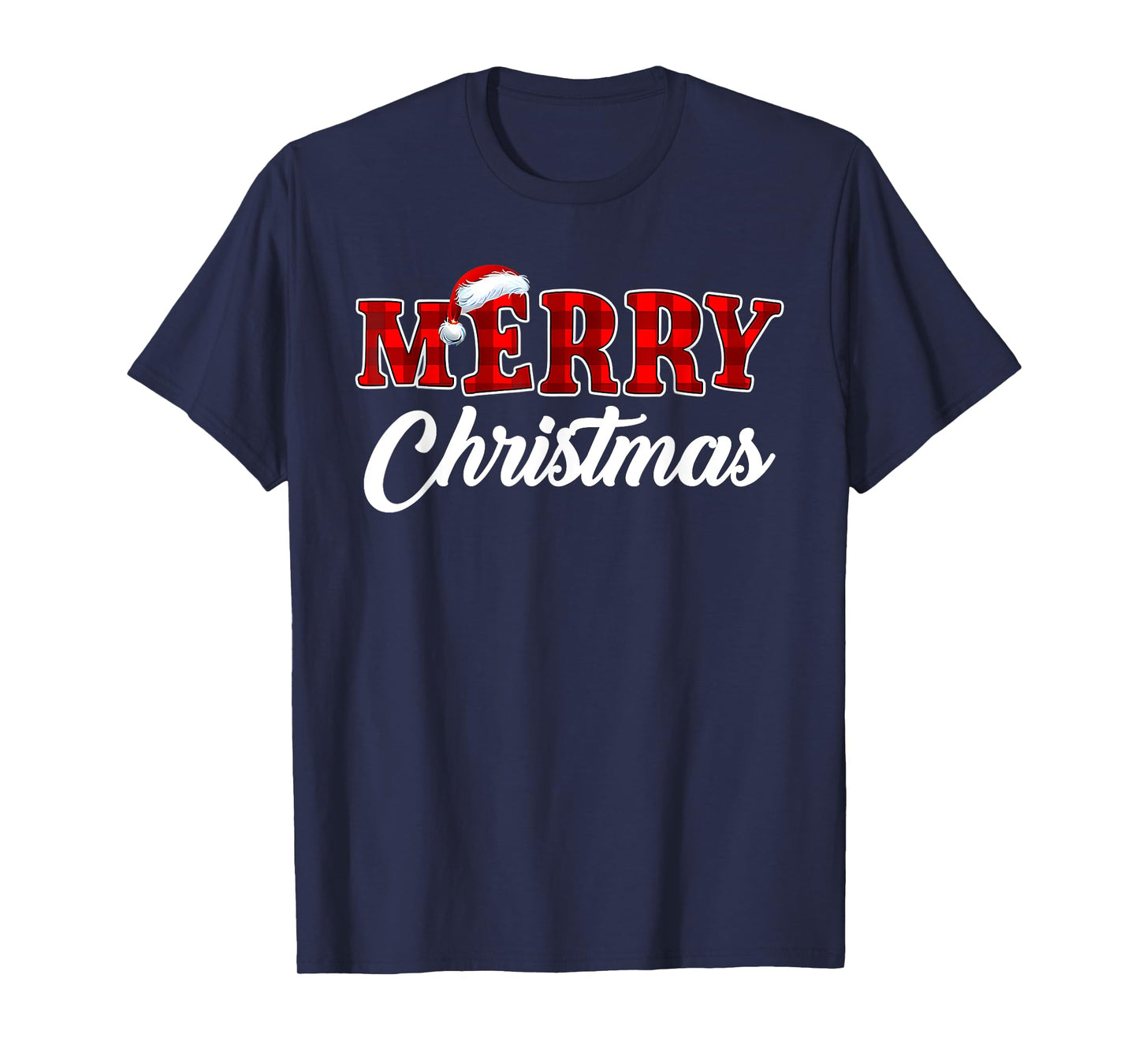 Merry Christmas Buffalo Plaid Red Xmas Santa Hat Pajamas T-Shirt