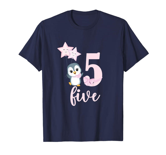 5th Penguin Birthday Party Five Year Old Girl Penguin T-Shirt