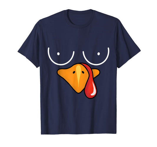 Coolest Turkey Face Funny Thanksgiving Day Boobs for Women T-Shirt