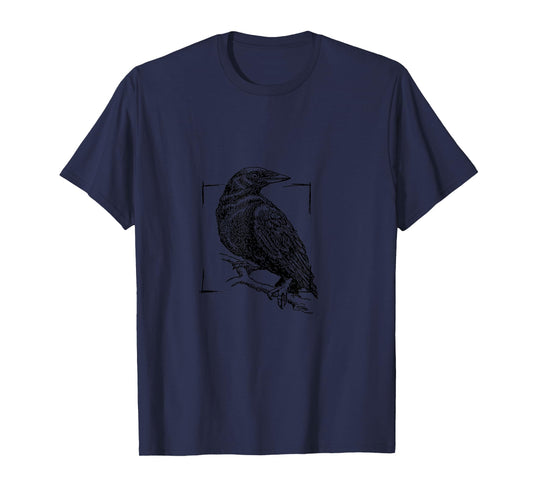 Fuzzy Blindspot Unisex-Adults Crow T-Shirt, Blue, Small, Short Sleeve, Halloween, Modern Style