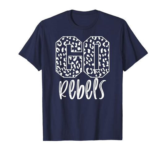 Rebels Team Mascot School Spirit Game Night Leopard Print T-Shirt