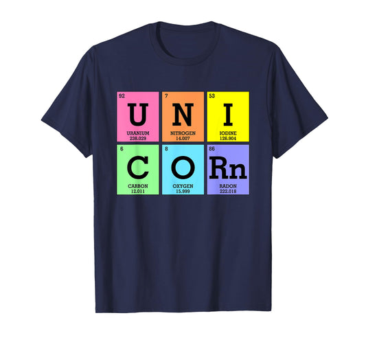 Cute Periodic Table of Elements Unicorn Rainbow Girl Kids T-Shirt