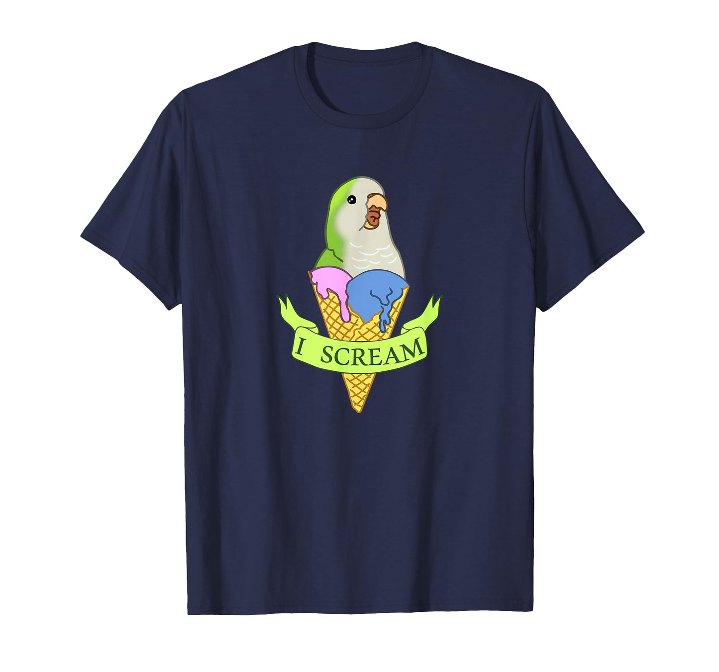 Funny Ice cream Monk Parakeet, I scream Green quaker parrot T-Shirt for Men Women Kids