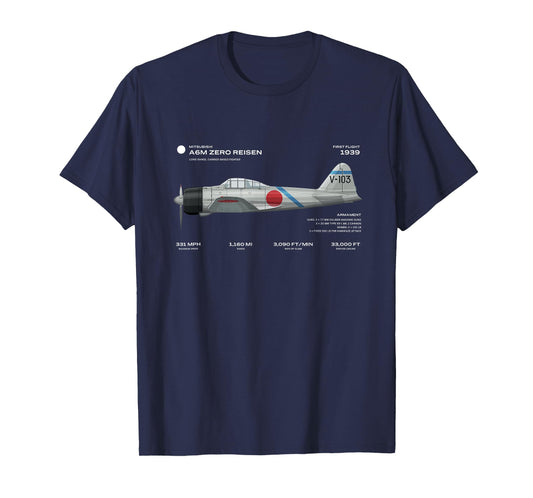 A6M Zero Risen WWII Japan Airplane Historic War Bird Fighter T-Shirt