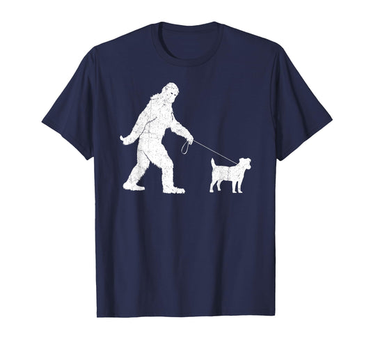 Funny Bigfoot Sasquatch Walking Jack Russell Dog Lovers Men Women Kids T-Shirt