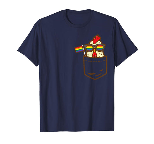 Chicken Animal Pocket Farm LGBTQ Rainbow Flag Gay Pride Ally T-Shirt