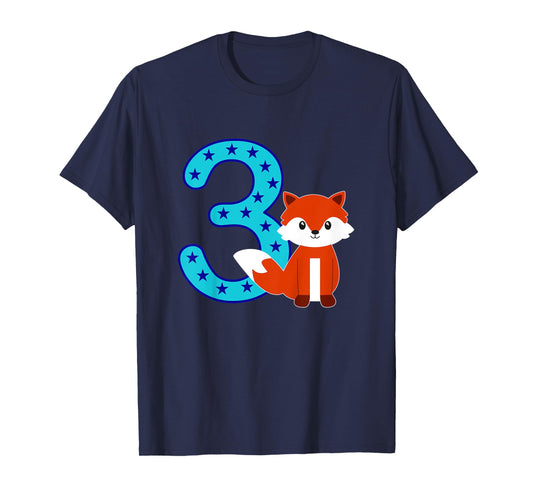Kids 3rd Birthday Girl Boy Cute Fox I'm 3 Years Old T-Shirt