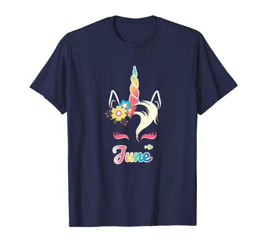 Rainbow Unicorn June apparel Custom Name Gift for girls T-Shirt