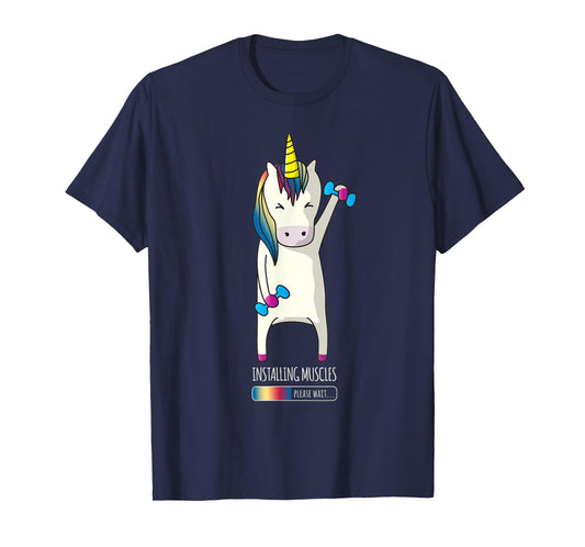 Unicorn Installing Muscle Funny Fitness Gym Workout T-Shirt