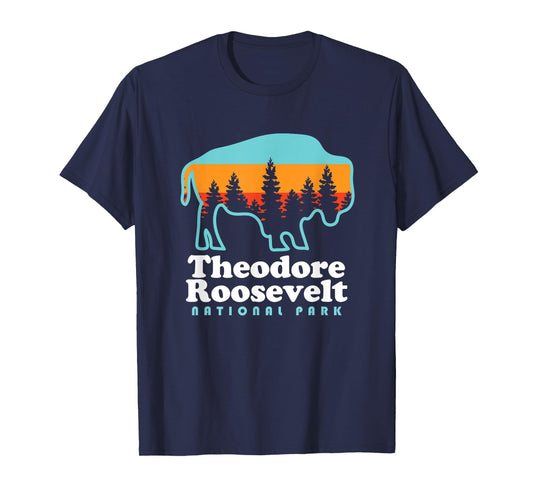 Theodore Roosevelt National Park Camping Bison Retro T-Shirt