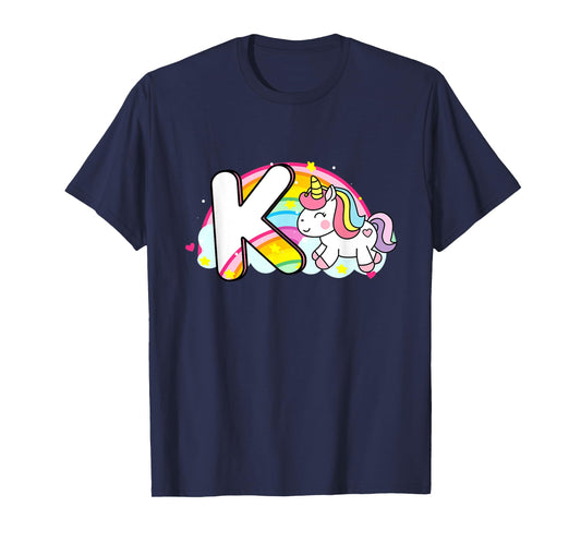 Cute Unicorn Rainbow Caricature Initial K Mo T-Shirt