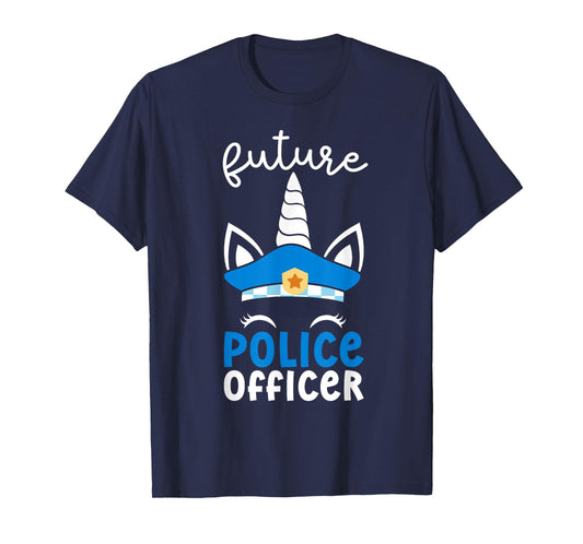 Future Police Officer Girl Unicorn Future Policeman Kids T-Shirt