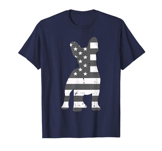 Gray US Flag French Bulldog Frenchie Patriotic 4th Of July T-Shirt