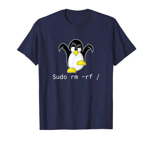 Crazy Nerds and Geeks Gifts Tux Linux Penguin Sudo Rm Rf | Programmer Developer Hacker Unisex-Adults Black Small T-Shirt