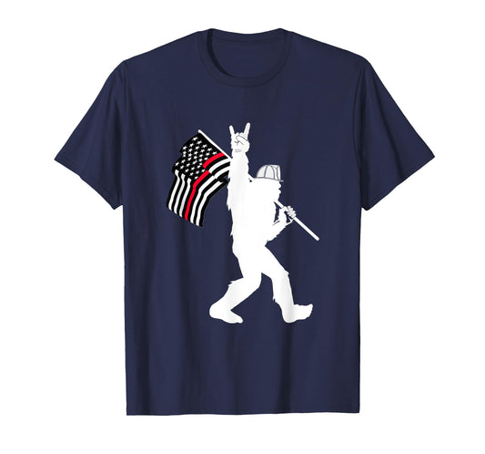 Bigfoot Firefighter Thin Red Line Flag for Dad and Mom T-Shirt