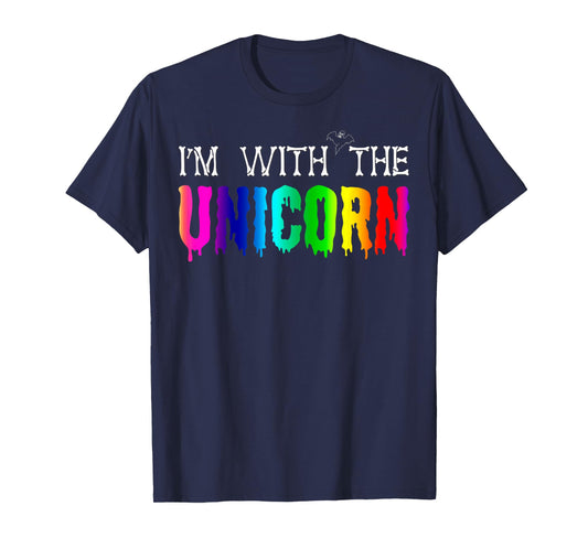 I'm With Unicorn Funny Rainbow Couple Halloween Cosplay T-Shirt