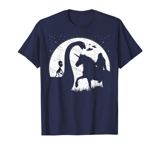 Funny Alien Riding Loch Ness Monster Nessie Bigfoot Unicorn T-Shirt