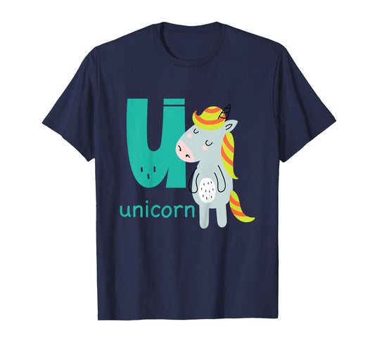 Unicorn Letter U Alphabet Cute Animal Boys Or Girls T-Shirt