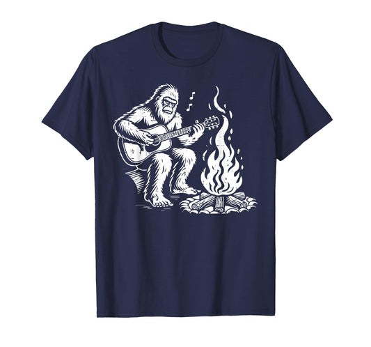 Bigfoot Sasquatch Guitar Campfire Camping Men Women Kids T-Shirt