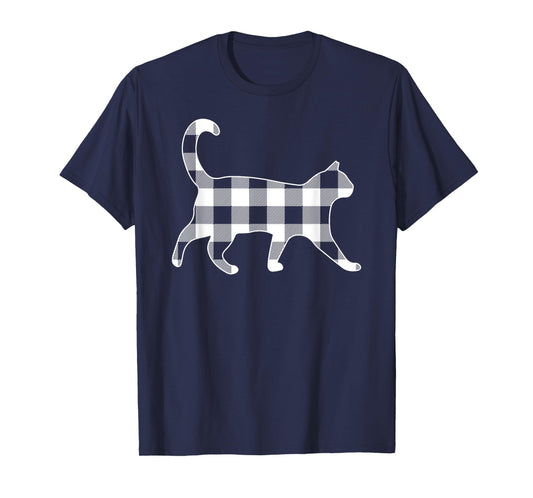 Cat Black & White Buffalo Plaid Merry Christmas T-Shirt