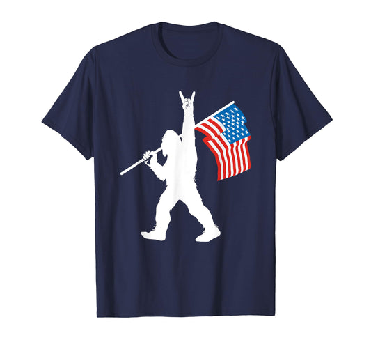 Funny Sasquatch Rock and Roll USA Flag for Bigfoot Believers T-Shirt