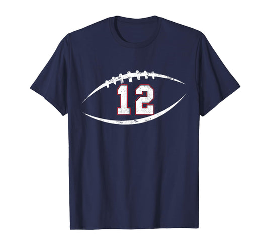 12 Number Vintage Football Player 12 Lucky Number Birthday T-Shirt