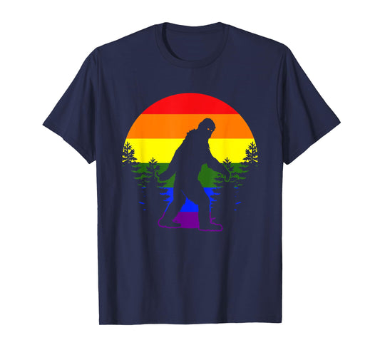 Bigfoot In Forest LGBT-Q Gay Pride Rainbow Flag Color Ally T-Shirt
