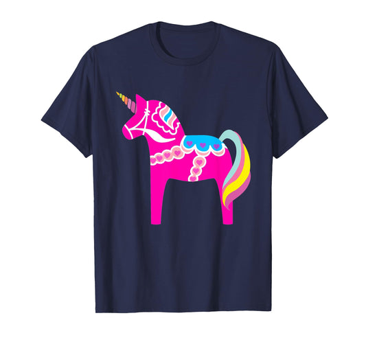 Pink Dala Horse Unicorn Swedish Dalecarlian Horse T-Shirt
