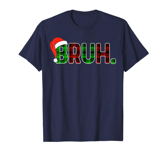Bruh Funny Christmas Buffalo Plaid Boys Kids Pajamas Xmas T-Shirt