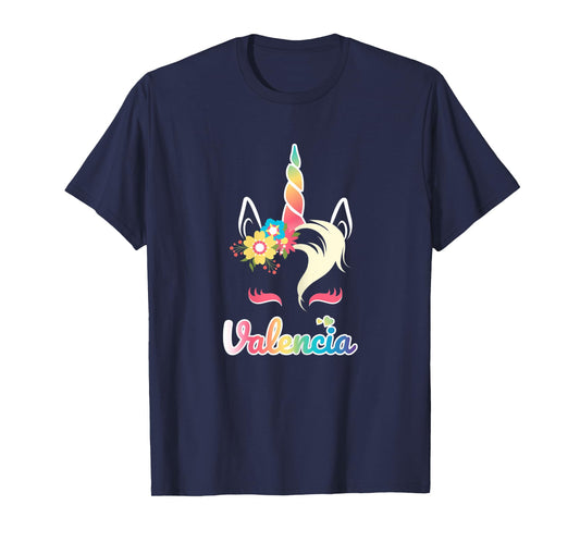 Rainbow Unicorn Valencia apparel Custom Name Gift for girls T-Shirt