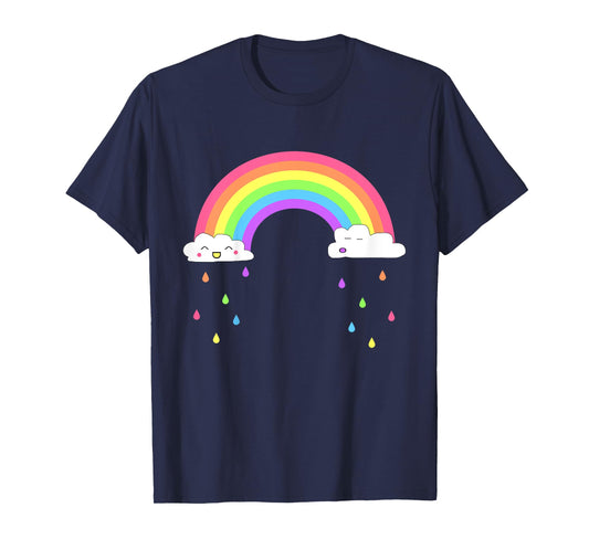 Kids Smiling Happy Rainbow Raining Clouds Cute T-Shirt for Girls T-Shirt