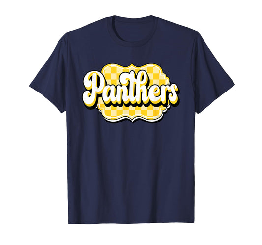 Panthers Checkered Print School Spirit Yellow Panthers T-Shirt