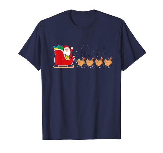 Chicken Santa Christmas Sleigh - Funny Chicken Xmas T-Shirt