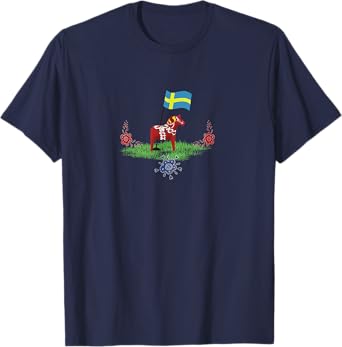 Sweden Flag Swedish Dala Horse T-Shirt