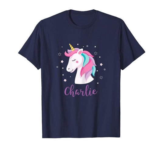 Cute Charlie Unicorn Personalized Name Girls Gifts T-Shirt