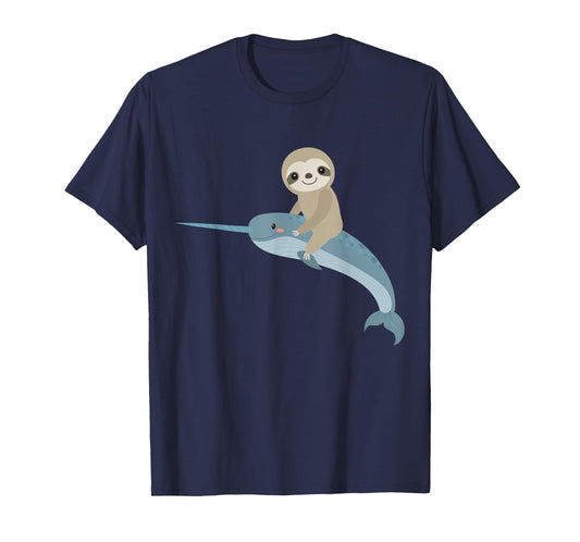 Sloth riding Narwhal, Unicorn of the Sea, men women boy girl T-Shirt